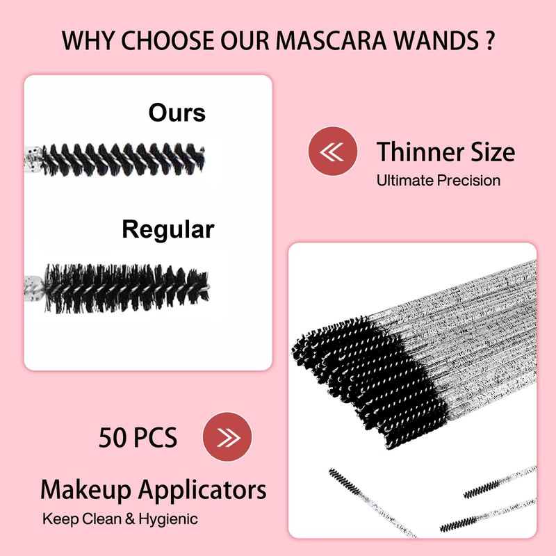Corconess Skinny Mascara Wands 50pcs Mini Eyelash Brushes Disposable Lash