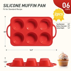 2 Packs 6 Cups Silicone Muffin Pan with Metal Reinforced Frame Jumbo Size Cupcake Pan Tray Egg Bites Silicone Circle Cookie Molds Muffin Tin Tart Pans Large Big Baking Sheet Set for Breakfast