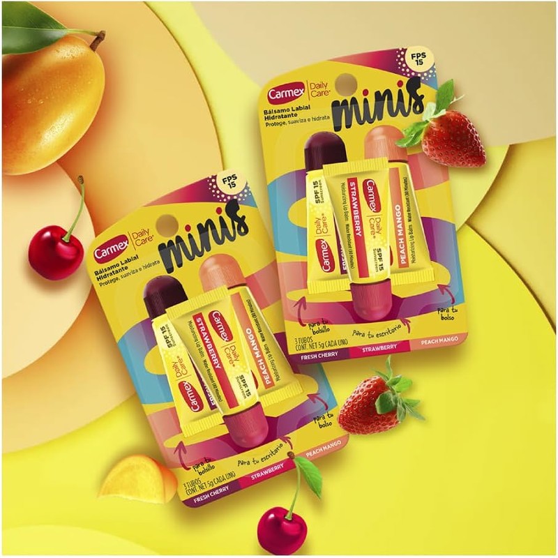 Bálsamo Labial Carmex Minis 3 Tubos Fresa, Cereza, Mango 5