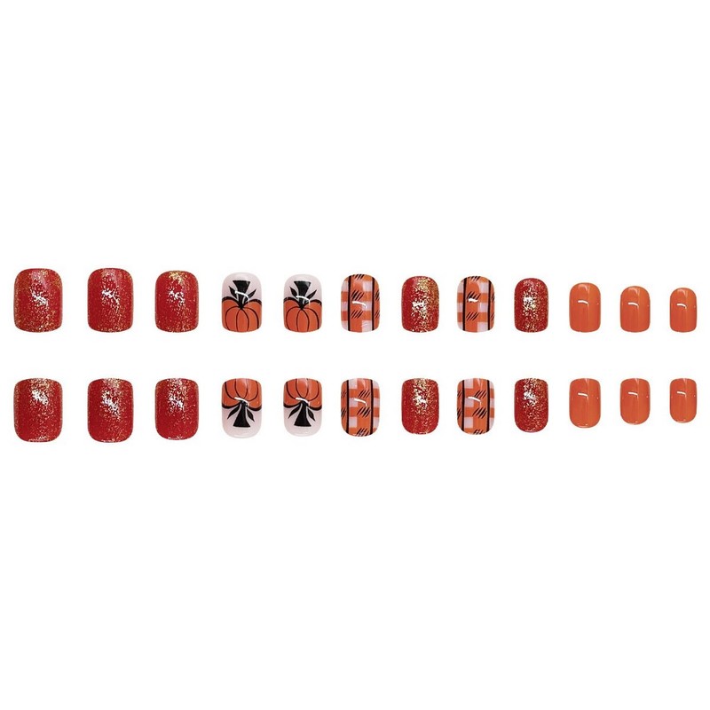 Fall Press on Nails Short Square Fake Nails Thanksgiving Nail