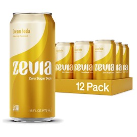 Zevia Zero Sugar Soda, Cream Soda, 16 oz Cans (12-Pack) – Naturally Sweetened, Non-GMO Project Verified, Gluten-Free, Vegan