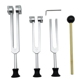 Ahvqevn 4 Pack Tuning Fork Set (128Hz, 256Hz, 512Hz) with Tuning Fork Hammer for Sound Sound Vibration Tools with Base, Silver