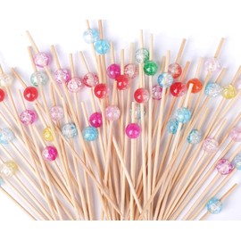 200PCS Cocktail Picks, Fancy Cocktail Toothpicks for Appetizers Picks, Bamboo Cocktail Skewers for Appetizers Wedding Party Toothpicks, Food Picks for Appetizers - Colorful Pearl (4.7 Inch)