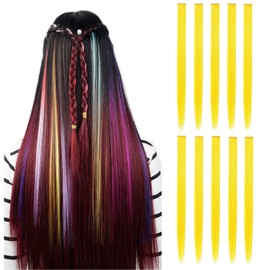 Drayas 10Pcs/set Colored Clip in Hair Extensions Colorful Straight Synthetic Hairpiece for women girls Multi-Colors 22 Inch Party Highlights Hair Extensions (Yellow)