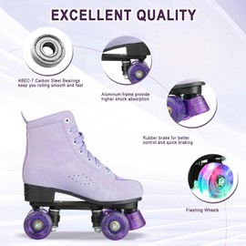 Gets Roller Skates Women Outdoor High-top Adult Roller Derby Skates Wheels Light Up Roller Skates Double Row Quad Skates for Men Girls Unisex (Light Purple Flashing Wheel,39)