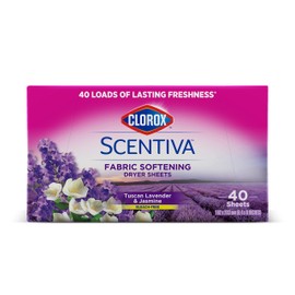 Clorox Scentiva Fabric Softener Dryer Sheets, Tuscan Lavender & Jasmine Scent - Wrinkle Reducing Scented Softening Laundry Dryer Sheets for Great Smelling Clothes, 40 Count