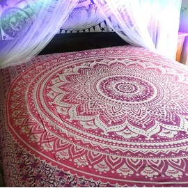 Bless International Indian Traditional Mandala Hippie Wall Hanging, Cotton Tapestry Ombre Bohemian Bedspread (Poster (30x40 Inches)(76x101 Cms), Pint/White)