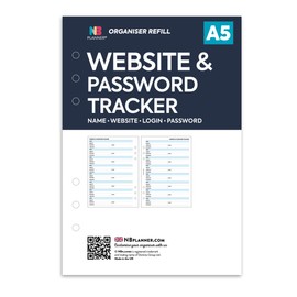 NBplanner A5 Website & Password Tracker Organiser Refill Insert Filofax A5 Compatible