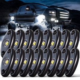 LEDMIRCY R1 LED White Rock Lights 16PCS for Off Road Truck RZR ATV SUV Auto Car Boat Underglow Trail Rig Lights Underbody Neon Lights High Power Waterproof Shockproof(16PCS,White)