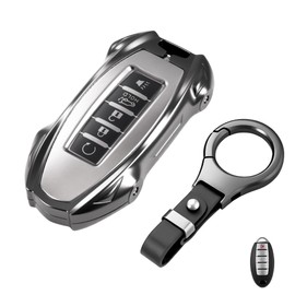for Nissan Heavy Key Fob Cover with Keychain Zinc Alloy Metal Key Fob Case Compatible with Altima Armada Maxima Murano Sentra Rogue Pathfinder (Round Buckle)