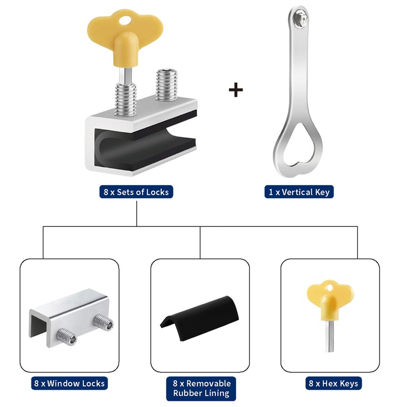 RELIANCER 8 Sets Sliding Window Locks,Aluminum Security Door Window Stoppers,Adjustable