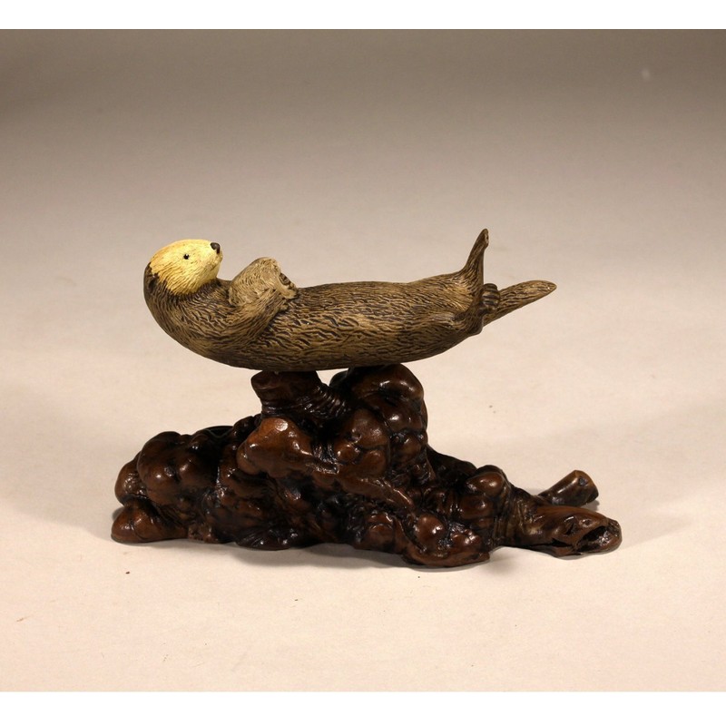 Sea Otter Mother and Pup Sculpture byJohn Perry 5in Long