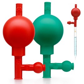 Paquete de 2 Bombilla de Succión de Goma con 3 Válvulas - Relleno de Pipeta Cuantitativa para Laboratorio, Propipeta perilla de hule bulbo de seguridad, Herramienta de llenado de Pipetas, Verde y Rojo