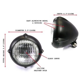 5.5" 12V / 35W Matte Black Bottom Mount E-marked Motorcycle Motorbike Headlight