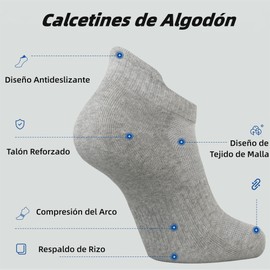 6 Pares Calcetines Deportivos para Hombre y Mujer, Calcetines Tobilleros de Algodón, Calcetas Antideslizantes Duradero, Calcetines de Corte Bajo Transpirable, Calcetines Acolchados para Correr (Gris)