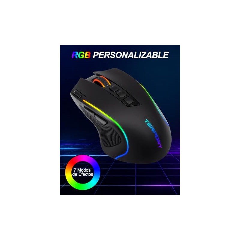 TERPORT S500 Mouse Gamer Inalámbrico Ergonómico con Retroiluminado RGB