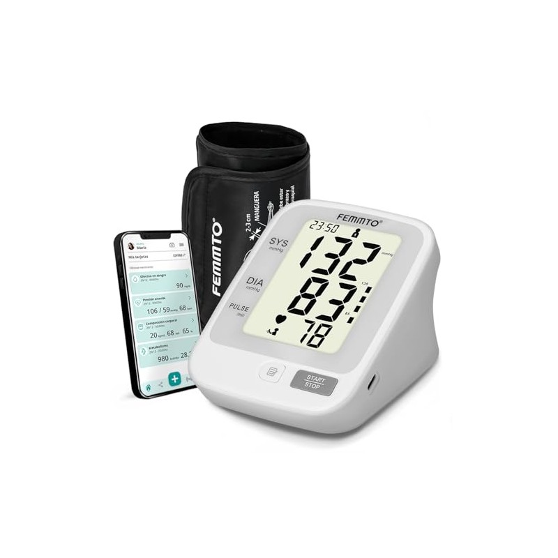 FEMMTO Tensiómetro Digital de Brazo Automático, Brazalete Ajustable