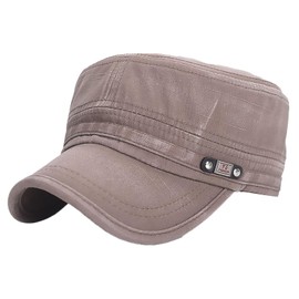 Rumnoke Cadet Army Caps Twill Flat Top Baseball Cap Adjustable Cotton Military Hat for Men Women Brown