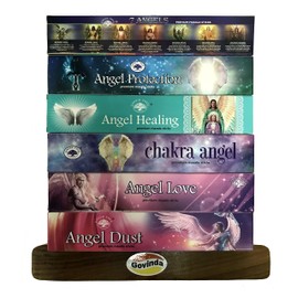 Govinda Incense Stick Holder Bundle with 6 Packs x 15 Grams Masala Incense Sticks, Angel Collection