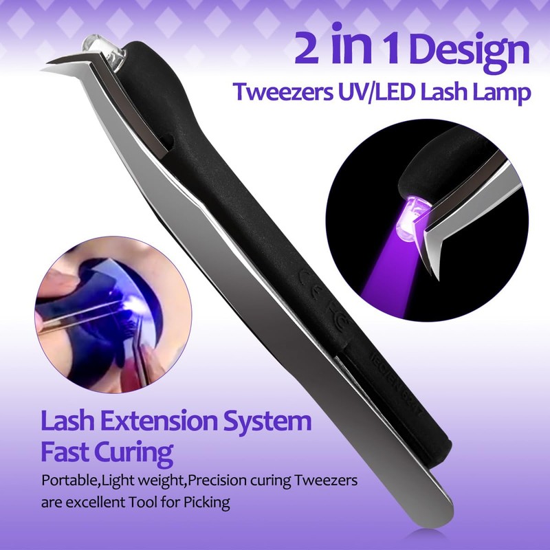 UV Lash Glue (3ml) with Light, 2-in-1 Portable UV LED