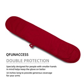 QFUNACCESS 7.5 x 32 Inches Heat Resistance Double Oven Mitt with Flexibility Cotton, UP to 450 F Heat Resistant (Red)