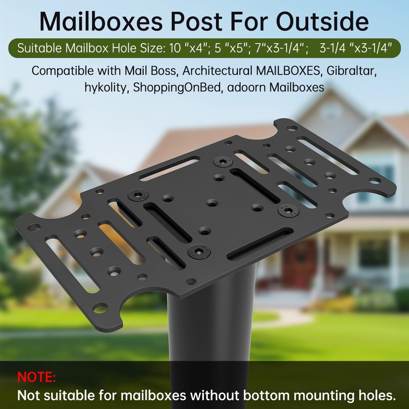 KOMOHOM 43" Mailbox Post with Mounting Bracket, Black In-Ground Mounting