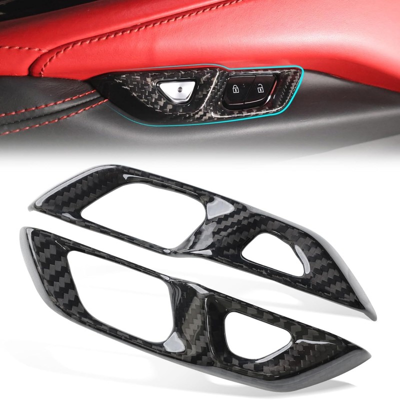 Real Carbon Fiber Door Lock Switch Button Covers Fit for