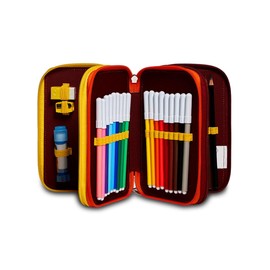 Seven S.P.A. A.S. Roma Calcio 3 Zip Case Yellow Red Complete with Pencils, Markers etc. School 3 Compartments, red, Astuccio