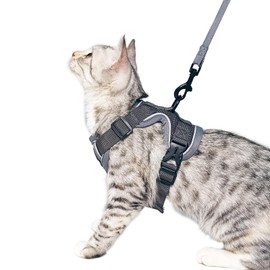 pangdi Cat Harness and Leash Set Escape Proof Tactical Small Kitten Harness Emotional Support Cat Vest, Grey, S