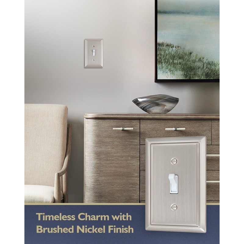 ZILLSEA 4-Pack Brushed Nickel Light Switch Covers, Durable Metal Toggle