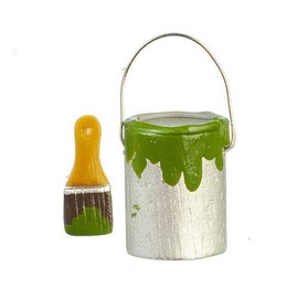 Melody Jane Dollhouse Can with Green Paint & Brush Miniature Accessories Tools Craftsman 1:12
