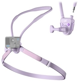 JJC Magnetic POV Neck Mount with Fixing Chest Strap for DJI OSMO Action 5 pro 4 3, Ergonomic Quick Release Necklace Holder Compatible with GoPro Hero 13 12 11 10, for Insta360 Ace Pro 2, Purple