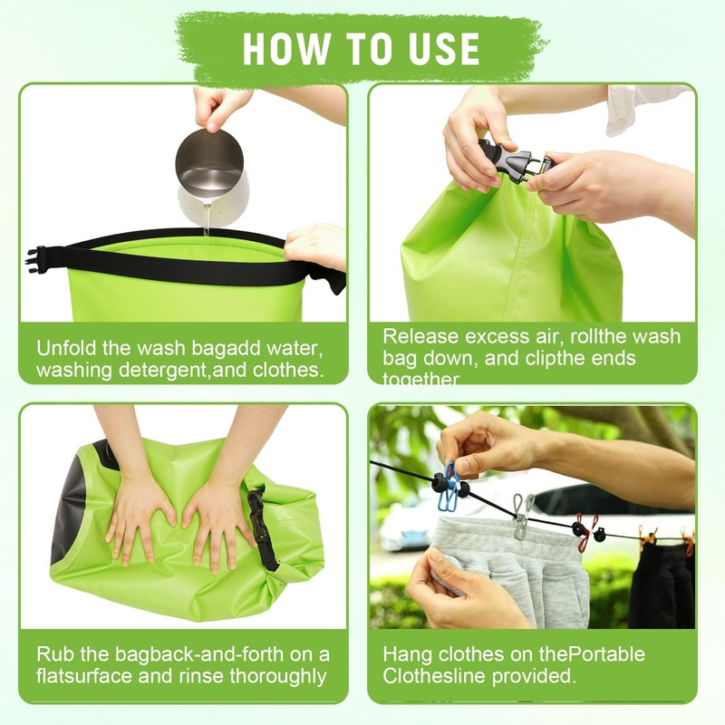 PIRXXIY Portable Hand Wash Bag with Retractable Clothesline: manual washing