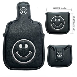 Golf Headcover Putter Cover Magnetic Closure for Mallet Center Shaft Odyssey 2 Ball Tailor Made Spider Putter Nico Mark Smile Embroidery (For Square Mallet, White)
