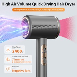 Journeyside Haartrockner, 2400W Haartrockner Ionen Föhn Professional Reise Haartrockner mit 1 Fön Concentrators+Diffusor, 2 Geschwindigkeit/3 Temperaturstufen + Abkühlstufe, für Home-Styling