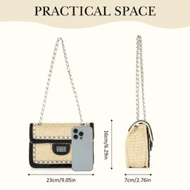 Ynport Crefreak Women Straw Crossbody Bag Summer Shoulder Bag Beach Handbag Square Elegant Shoulder Clutch Bag Woven Flap Shoulder Bag Purse, Khaki