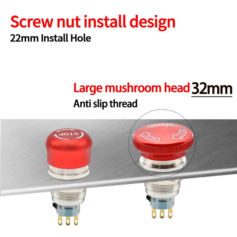 22mm Latching Emergency Stop Push Button Switch SPDT Mushroom Stianless