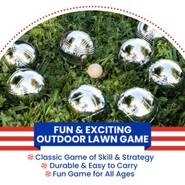 Idle Banter Boules Game Set - Flag Themed Carrying Case with 8 Premium 73 mm Petanque Balls, Fun & Portable Outdoor Lawn Game for All Ages, Classic French Sport for Skill & Strategy