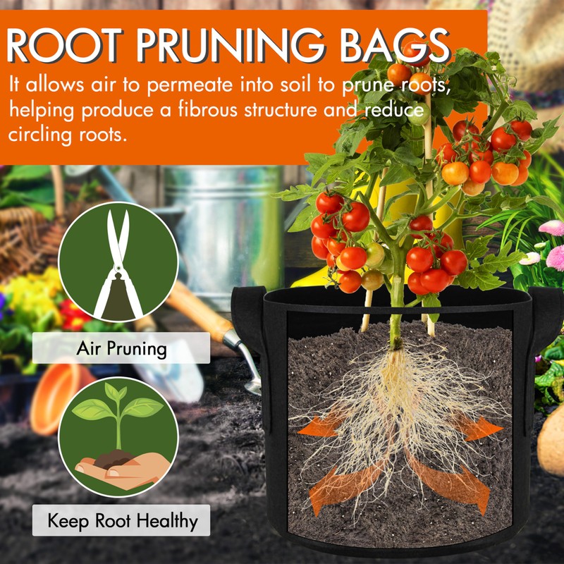 Gardzen 10-Pack 5 Gallon Grow Bags, 300G Thickened Aeration Fabric