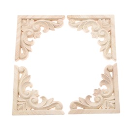 Furniture Applique, 8x8cm/3.15"x3.15", Wood Carved Corner Onlay Unpainted Frame Decal for Wall Cabinet Door Bed Dresser Mirror Decoration(4-Pack)