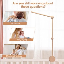 Wooden Baby Crib Mobile Arm - Rotating Baby Mobile Hanger Arm (33 inch, Natural Beech Wood) -Mobile Arm for Crib, Mobile Holder for Crib, Baby Crib Mobile Arm，Baby Girl Nursery Decor (Wooden Color)