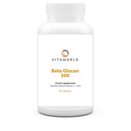 Pack of 3 Vita World Beta Glucan - Beta Glucan Capsules High Dose 500mg per Day (3 x 90 Vegan Capsules) - High Bioavailability with Vitamin C + Zinc - No Additives & Gluten
