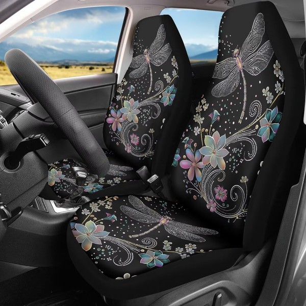 Bulopur Floral Dragonfly Car Seat Cover for Women Soft Breathable