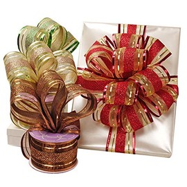 Gold Striped Christmas Wired Ribbon - 2 1/2" x 10 Yards, Christmas Gift Wrapping, Tree Topper, Garland Decorations