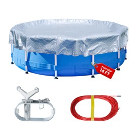 18FT Pool Covers for 14FT Above Ground Swimming Pool,Round Cover,Winter Pool Cover with Winch and Cable(Silver/Blue)