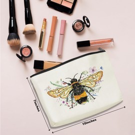 NGZS Bee Gifts Cute Bee Makeup Bag Bee Themed Gifts Bee Decor Floral Botanical Cosmetic Bag for Women Friend Gardener Animal Lover Sister Bestie Girl Daughter Graduation Friendship Birthday Christmas
