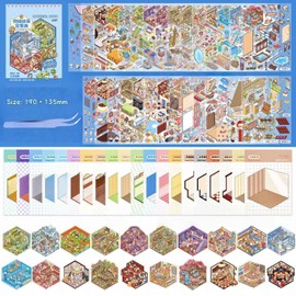 3D Stickers Scene Sticker,DIY 3D Miniature House Scene 20 Sets Fun Stickers with Tweezers Make Your Own Warm Home Commercial Town Sticker for Adults Girls Relief Stress,Party Birthday Favors Gift