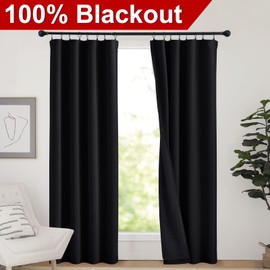 NICETOWN High-End Thermal Curtains, Full Blackout Curtains 84 Inches Long for Dining Room, Soundproof Window Treatment Drapes for Hall Room, Black, 42 inches Wide Per Panel, Set of 2 Panels