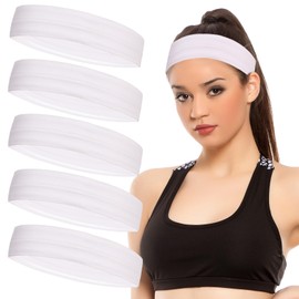 White Workout Headbands for Women Men Non Slip Headband Comfortable Sport Headbands Silicone Sweatbands Elastic Sport Hair Bands for Yoga Running Sports Travel Indoor Fitness Gym with 5 PCS