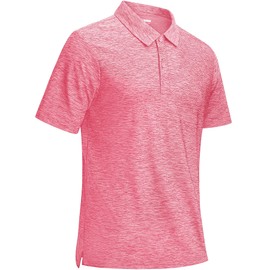 MAGCOMSEN Mens Polo Tees Dry Fit Golf Short Sleeve Shirts Performance Collared Mens Polo Shirts Tennis Beach Shirts Pink,XL